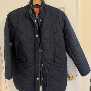 J. Crew Signature Puffer Jacket - Navy blue with light olive green lining